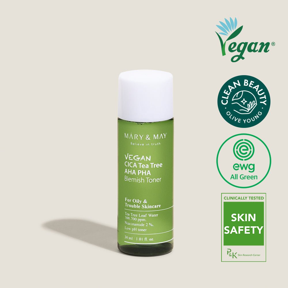 Mary&May Vegan CICA Tea Tree AHA PHA Blemish Toner - 30ml Miniature - Komiko Beauty