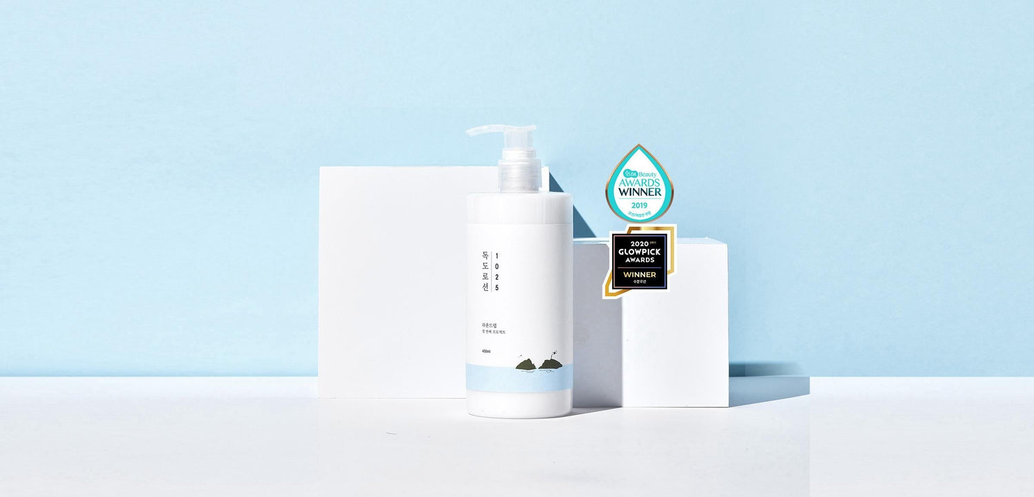 ROund lab products on blue background