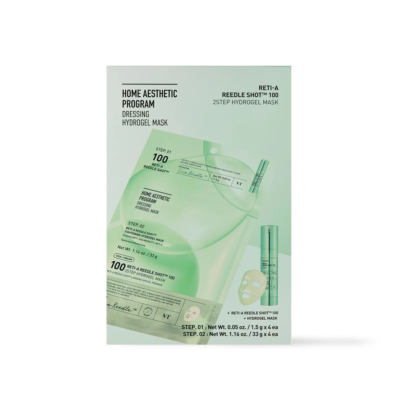 Masque hydrogel en 2 étapes VT Cosmetics RETI-A Reedle Shot 100 - 2 types