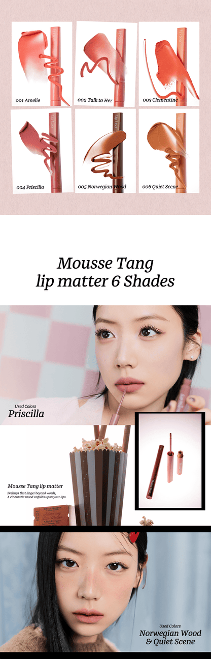 Tiptoe Mousse Tang Lip Matter - 6 Colors - Komiko Beauty