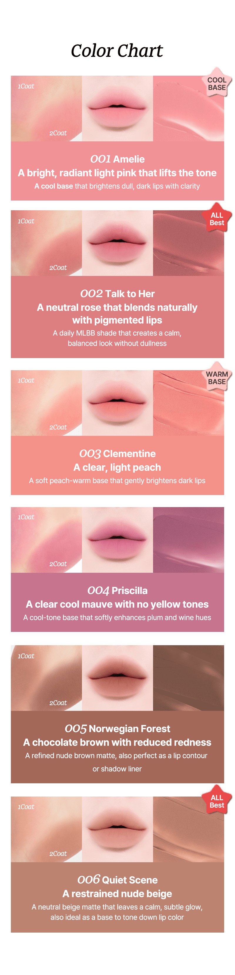 Tiptoe Mousse Tang Lip Matter - 6 Colors - Komiko Beauty